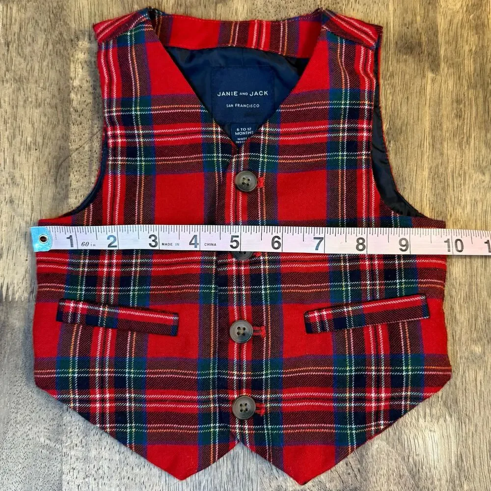 Janie and Jack The Tartan Holiday Vest 100% Wool Bradbury Red Tartan Baby 6-12M